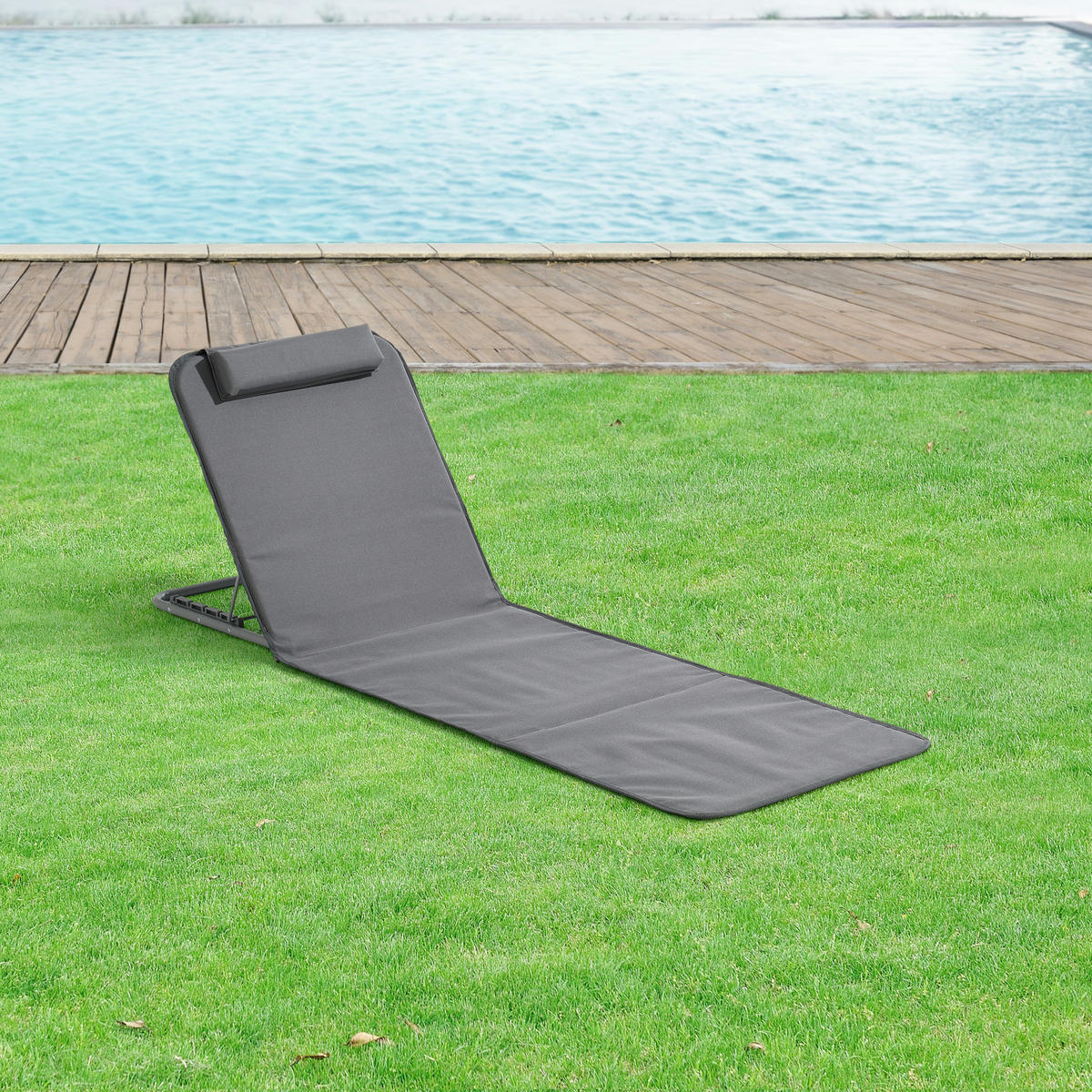 STRANDMATTEN-SET 2 TLG. Donostia - Dunkelgrau, Textil/Metall (143/44/48cm) - [en.casa]