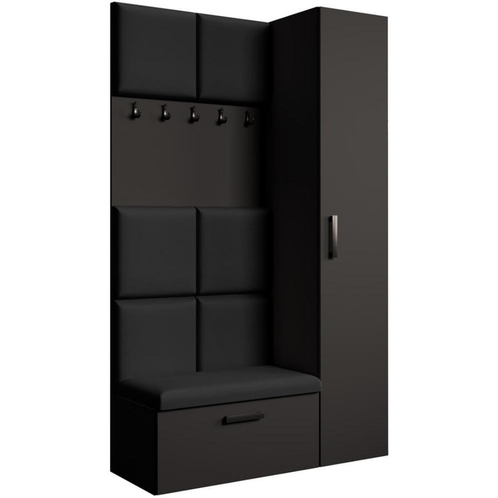 Beautysofa PŘEDSÍŇOVÁ sestava Margaret I+IV 121/203/43 s čalouněnými panely, černá|dub artisan