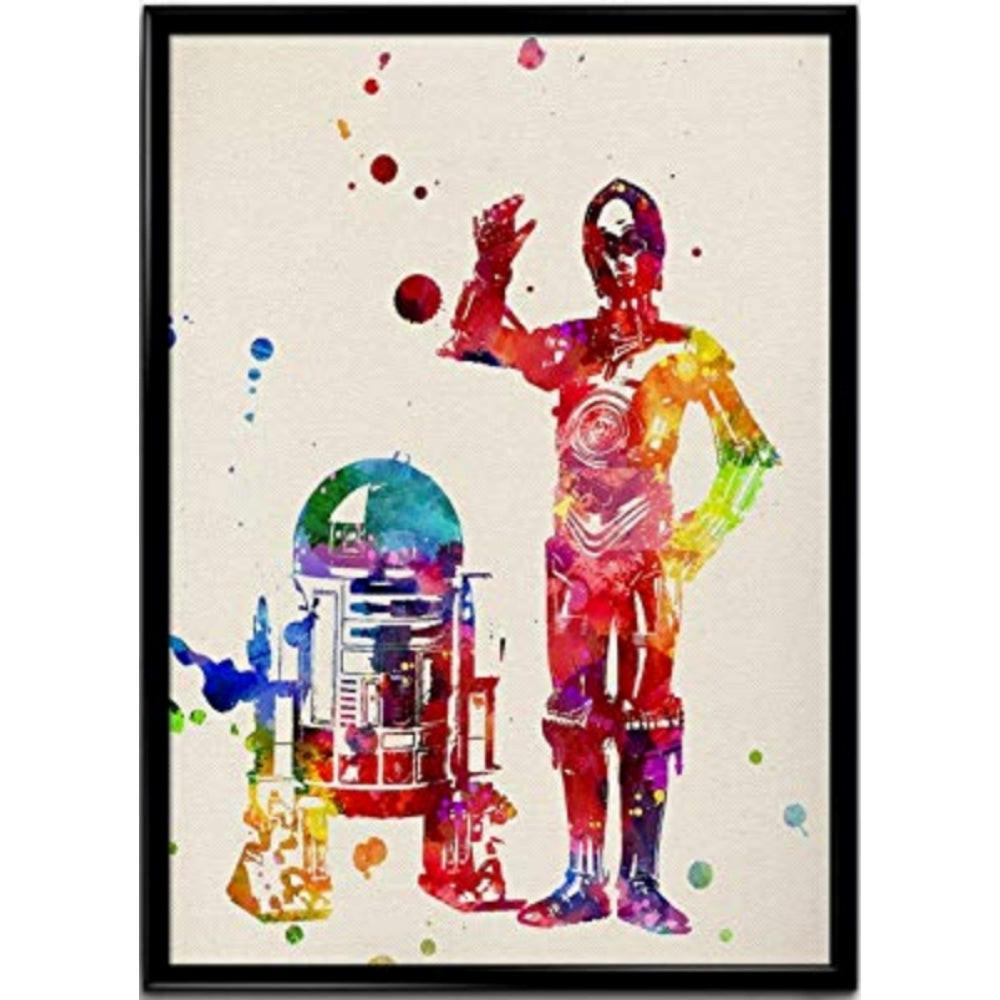 POSTER R2-D2 Aquarell A4 Schwarzer Rahmen - Schwarz, Papier (29.7/5/21cm) - Nacnic