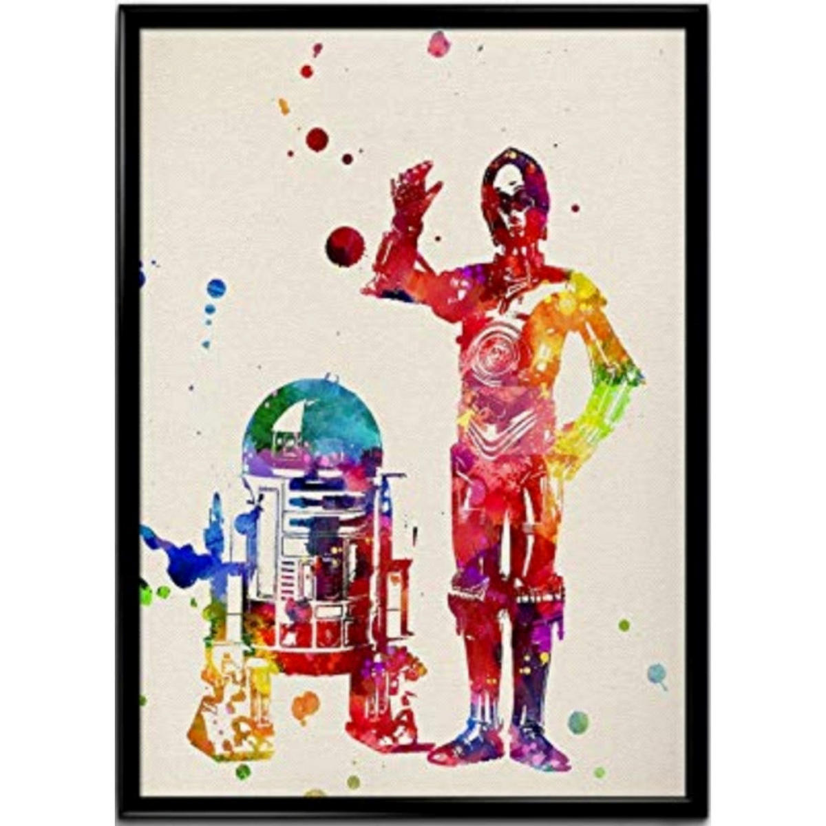POSTER R2-D2 Aquarell A4 Schwarzer Rahmen - Schwarz, Papier (29.7/5/21cm) - Nacnic