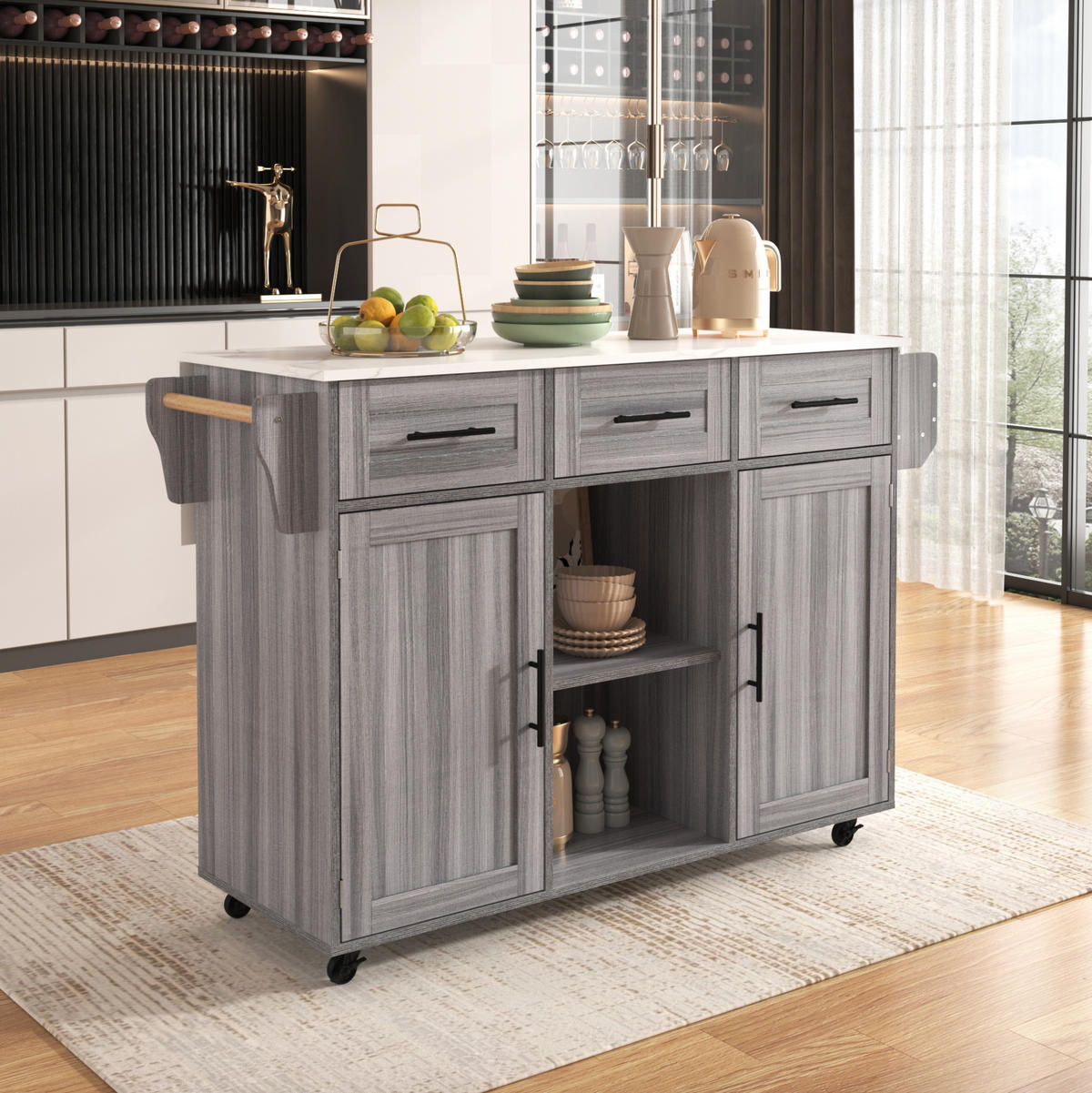 SERVIERWAGEN mit klappbarer Tischplatte 139 x 46(71) x 91,5 cm Grau MDF - Grau, Holz (46/91.5/139cm) - Beauniv