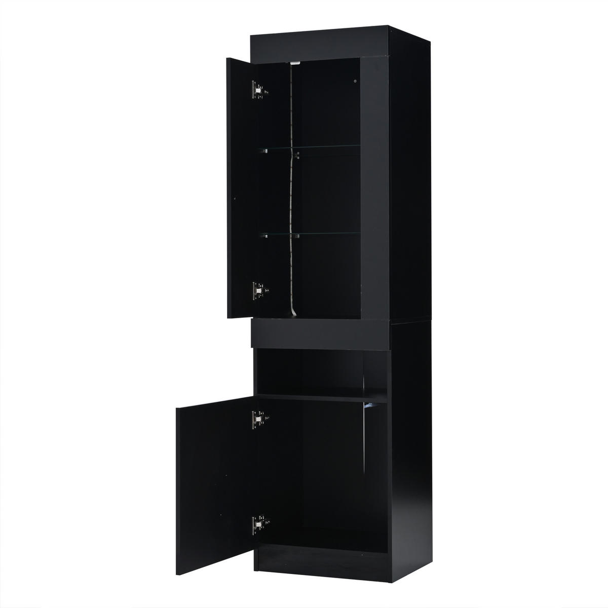 VITRINE DE-37711 mit LED-Beleuchtung und Hochglanzfront Schwarz - Schwarz, Holzwerkstoff (50/180/40cm) - ComfortXL