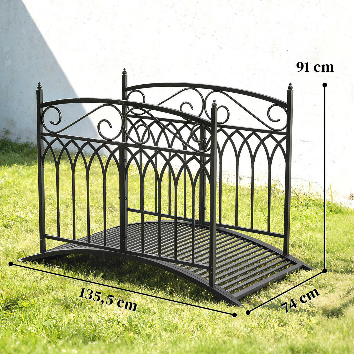 GARTENBRÜCKE Metall Schwarz - Schwarz, Metall (135.5/74/91cm) - Outsunny
