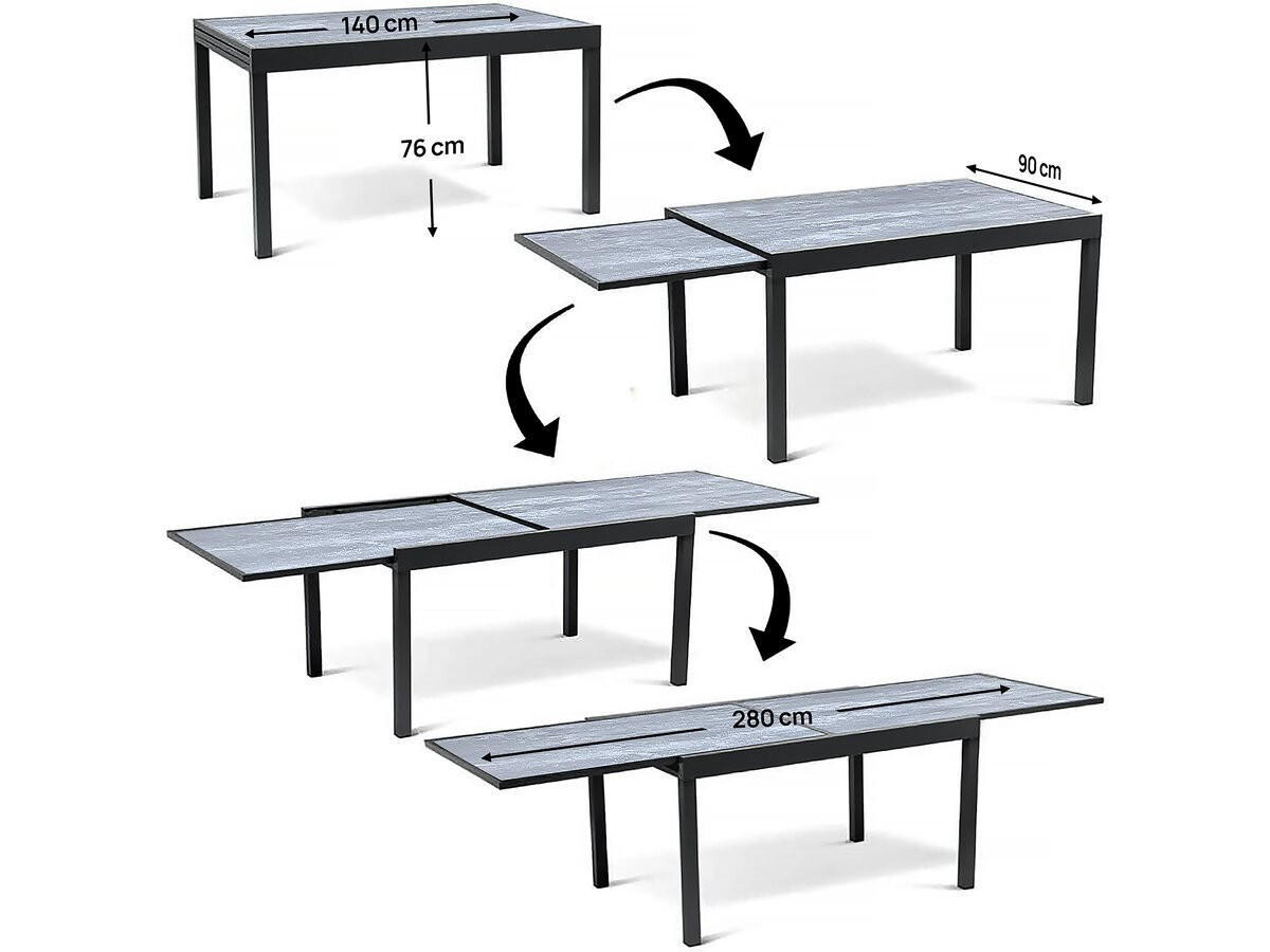 GARTENTISCH lagos Dunkelgrau - Grau, Metall (280/90/76cm) - Habitat Garten