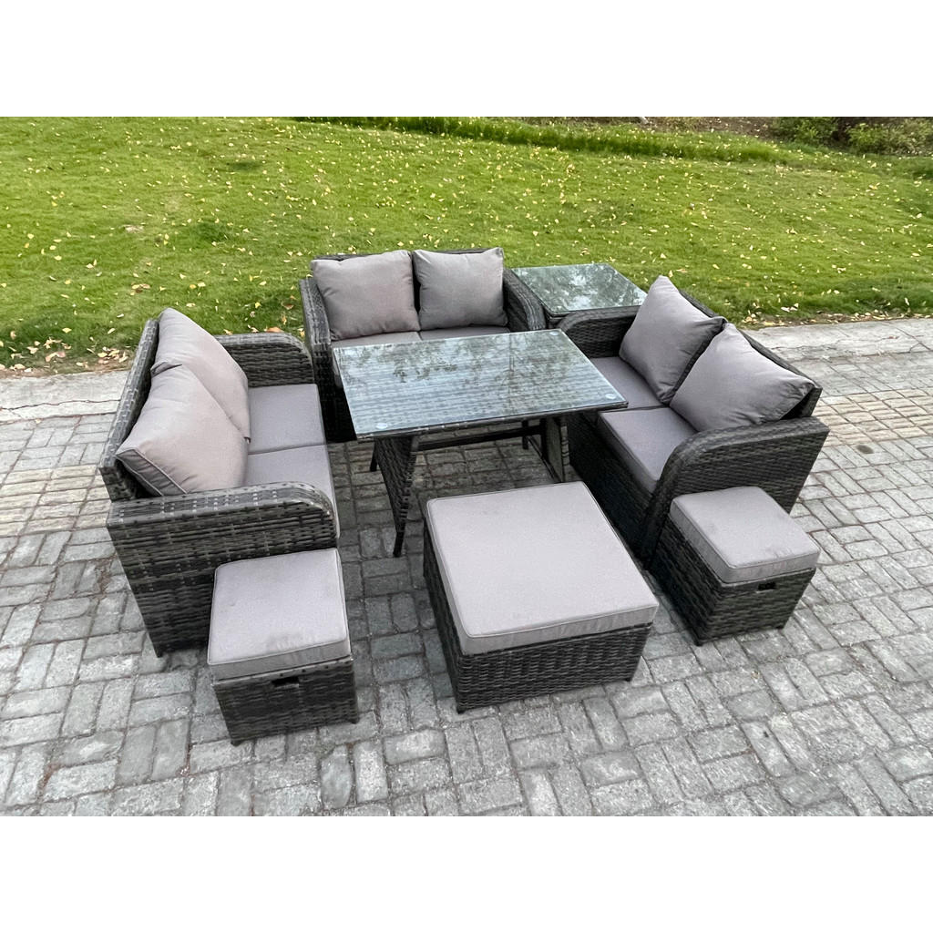 Thumbnail - Fimous Gartenmöbelset, Dunkelgrau, Metall, Kunststoff, Glas, 9-Sitzer, Füllung: Schaumstoff, rechteckig, Loungemöbel, Ga...