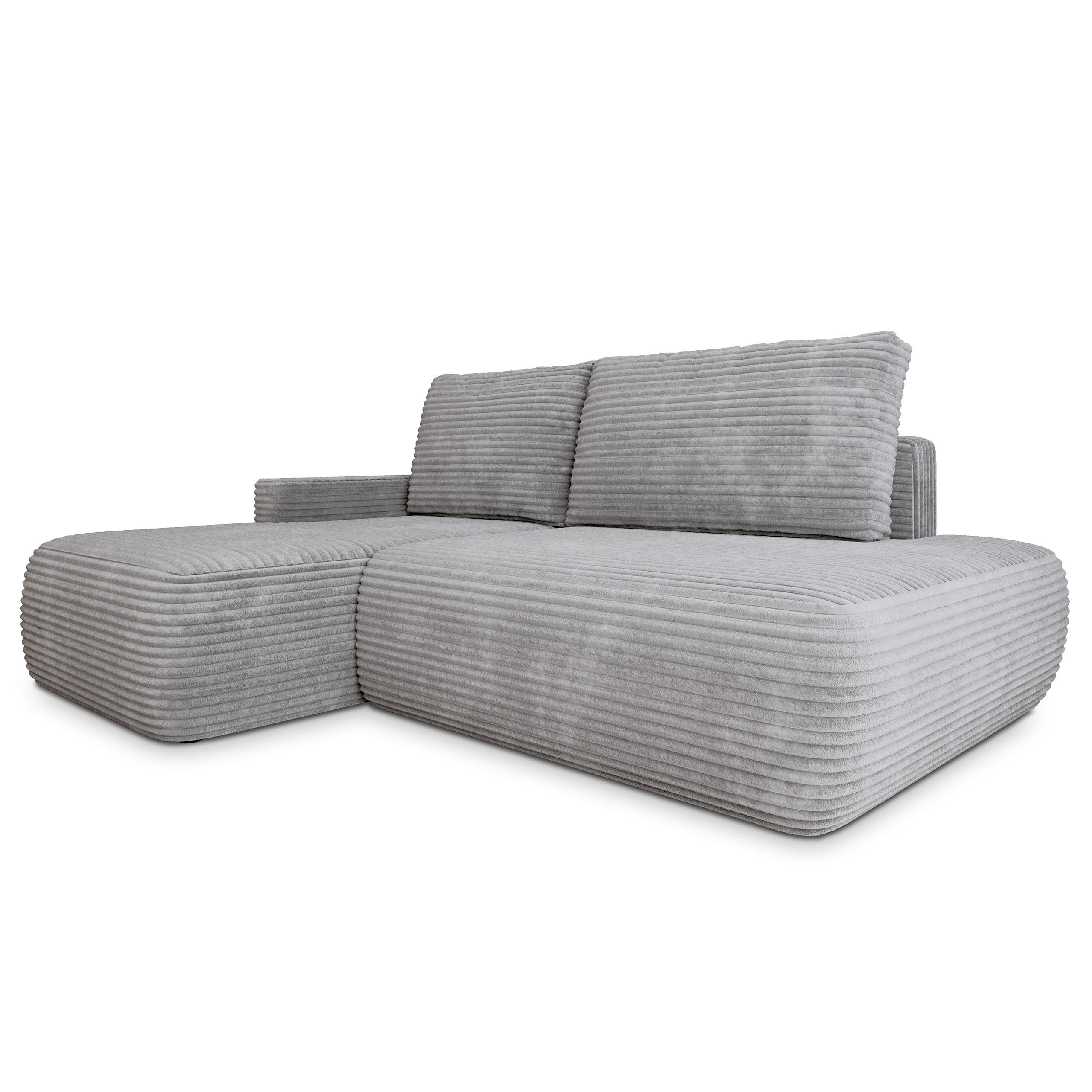 ECKSOFA AVINI T L-S Hellgrau Kordstoff mit Schlaffunktion - Hellgrau, Holzwerkstoff/Textil (277/160cm) - MASSENO