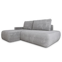 ECKSOFA AVINI T L-S Hellgrau Kordstoff mit Schlaffunktion - Hellgrau, Holzwerkstoff/Textil (277/160cm) - MASSENO