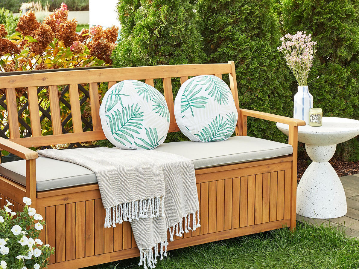 GARTENKISSEN 2er-Set Blattmuster 40 cm Poggio - Beige, Textil (40/40cm) - Beliani