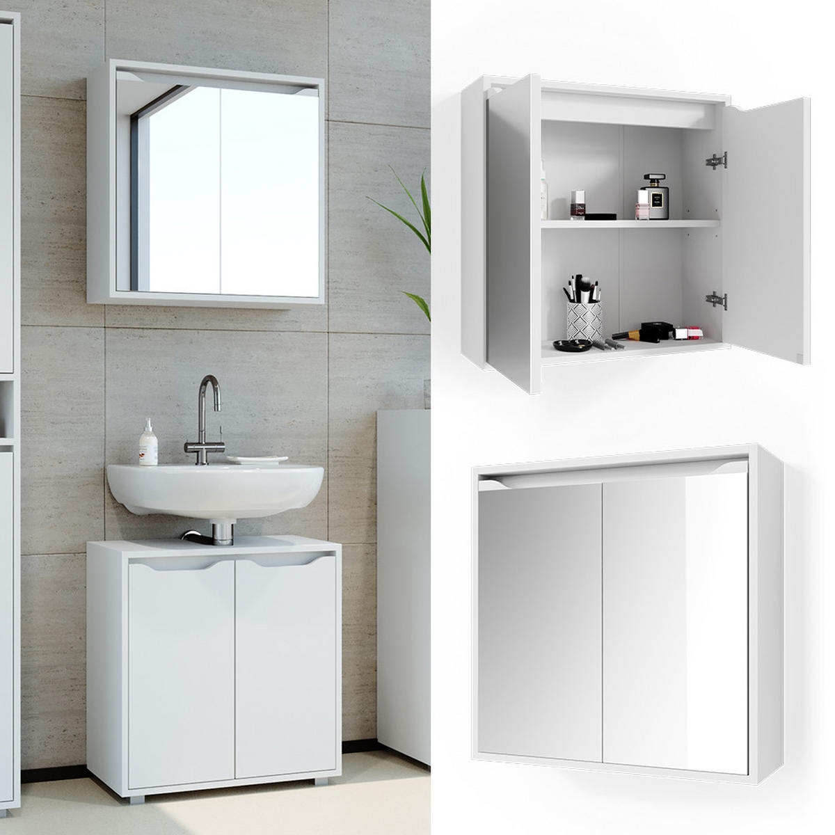 BADSPIEGELSCHRANK Ruben Weiß 60 x 60 cm - Weiß, Holzwerkstoff (60/60/20cm) - Vicco