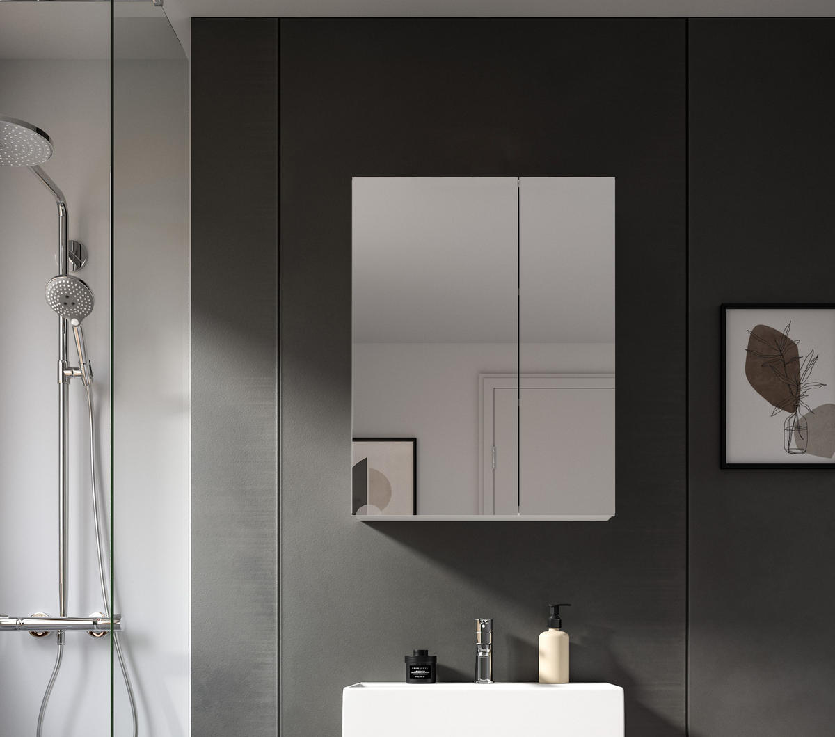 SPIEGELSCHRANK Vira Bad in weiß Melamin und weiß hochglanz B/H/T: 60x77x18 cm - Weiß, Holz (60/77/18cm)