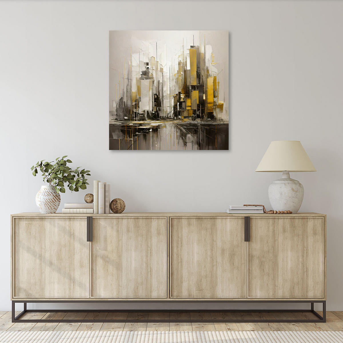 LEINWANDBILD Stadt Abstraktion Gold Minimalismus 60x60cm - Grau, Textil (60/60cm) - Feeby