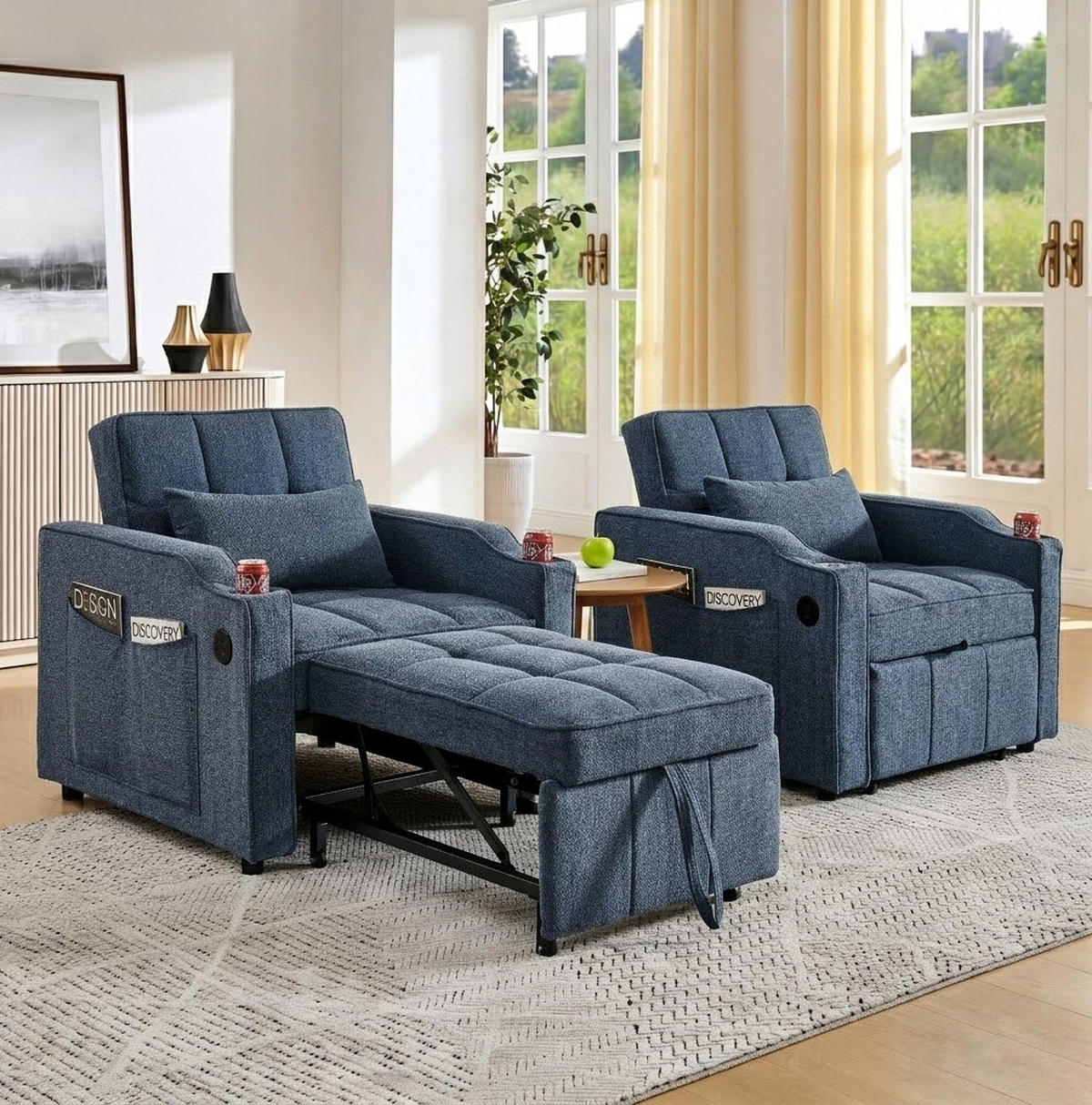 SCHLAFSESSEL 3-in-1 mit Liegefunktion 190 cm Navy Blue - Blau, Holz (85/86/190cm) - Meubliv