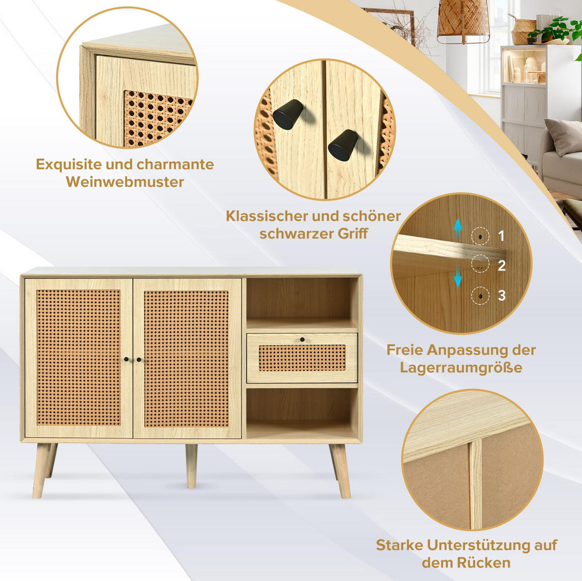 SIDEBOARD mit Schublade und 2 Türen 120 x 40 x 80 cm Eiche - Braun, Holzwerkstoff (120/80/40cm) - Meubliv