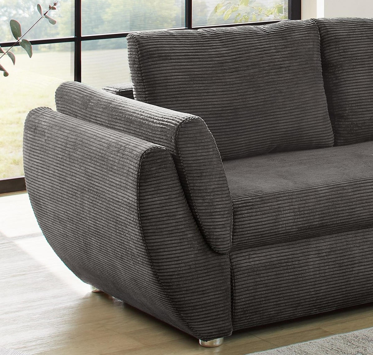 ECKSOFA mit Schlaffunktion und Bettkasten, seitenverkehrt montierbar B272/T200/H88 cm, Liegefläche 128x224 cm, Cord Grau Anthrazit / 15226 - Chromfarben/Schieferfarben, Kunststoff/Textil (272/200cm) - luma-home