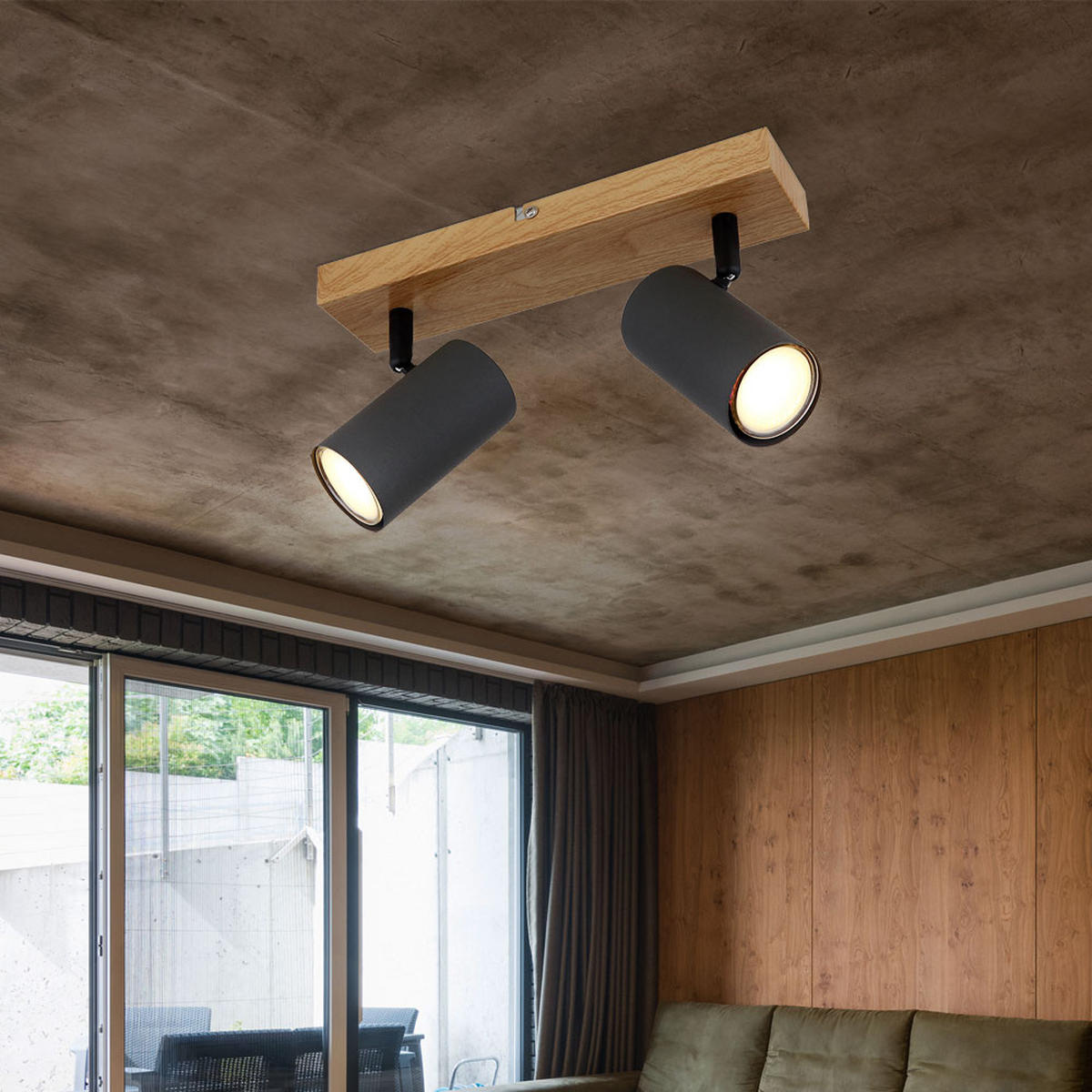 DECKENSTRAHLER Metall Holzoptik Braun 2 flammig - Braun, Metall (26/6/12cm) - Globo Lighting