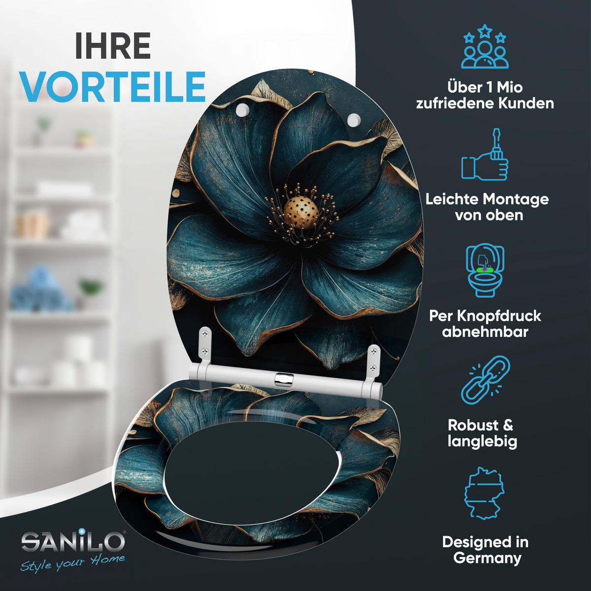 WC-SITZ mit Absenkautomatik & Top Fix Bellezza - Blau, Holzwerkstoff (37.7/5.5/48cm) - Sanilo