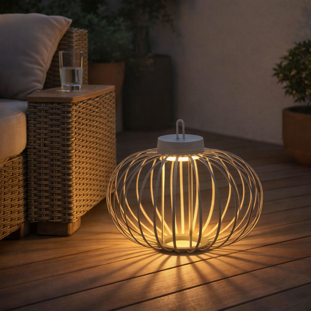 PENDEL-/TISCHLEUCHTE GABBIA LED Akku, greige, Touchdimmer - Beige, Holz (46/46/37.5cm)