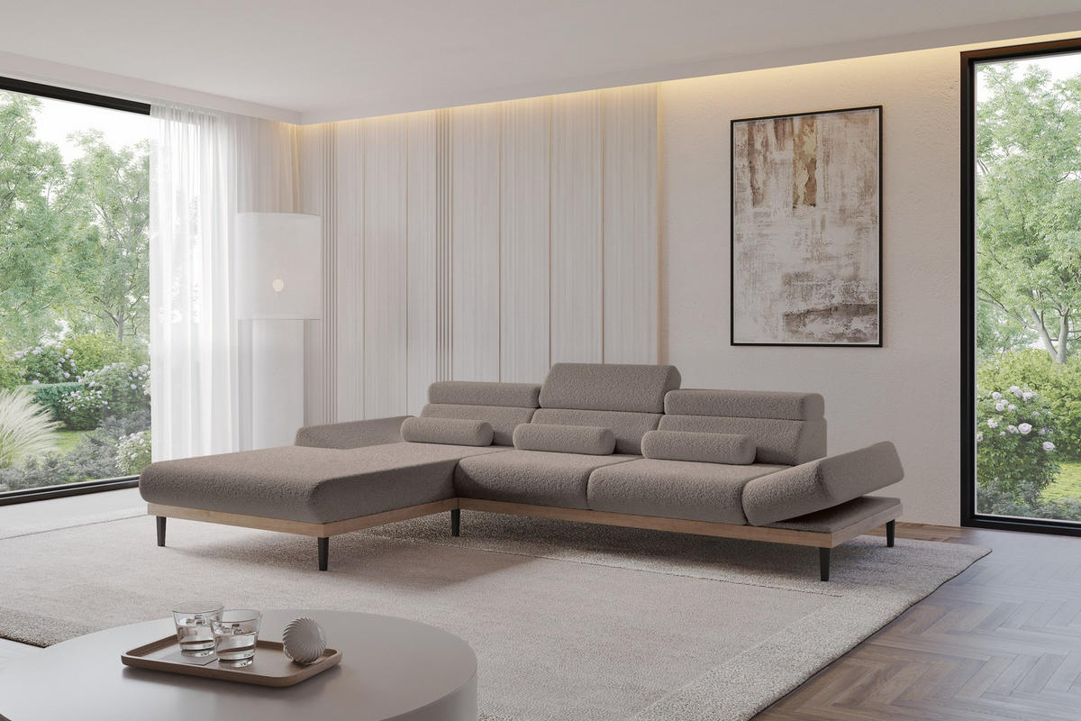 ELEKTRISCHES ECKSOFA Links MONA 316x205x85 Braun Bouclé - Dunkelbraun/Braun, Holzwerkstoff/Textil (316/205cm) - ALTDECOR