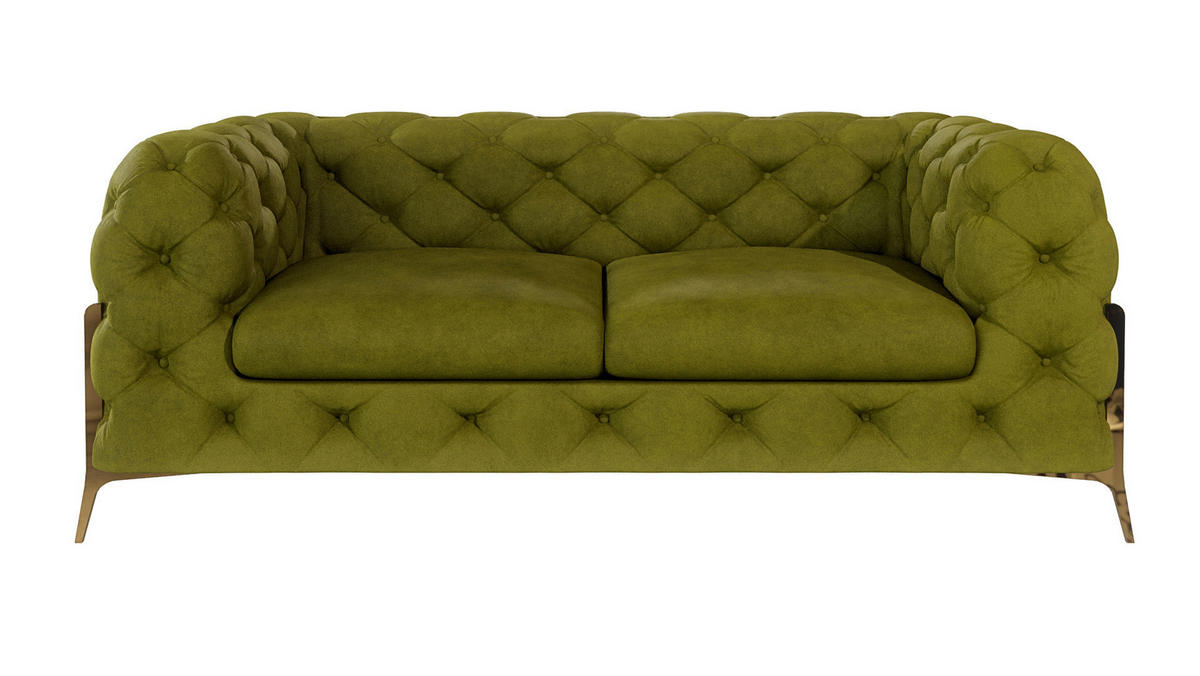 SITZGARNITUR 3+2+1 Chesterfield Lexi Olive Samt - Goldfarben/Olivgrün, Holz/Textil (243/75/100cm) - S-Style Möbel