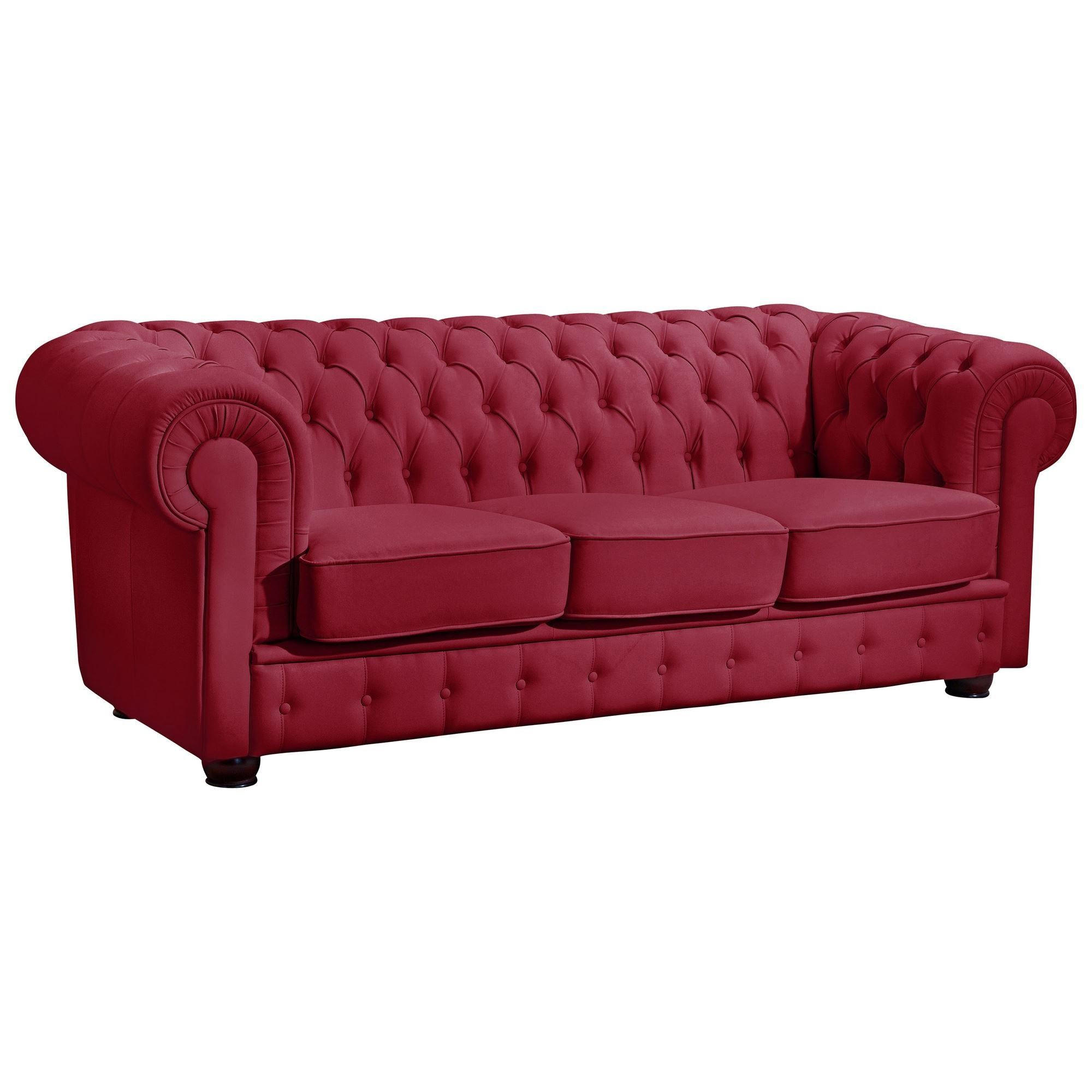 SOFA 3-Sitzer Kalea Bezug pigmentiertes Nappaleder Buche nussbaum dunkel / rot - Rot, Leder (200/76/98cm) - 58aufmkessel