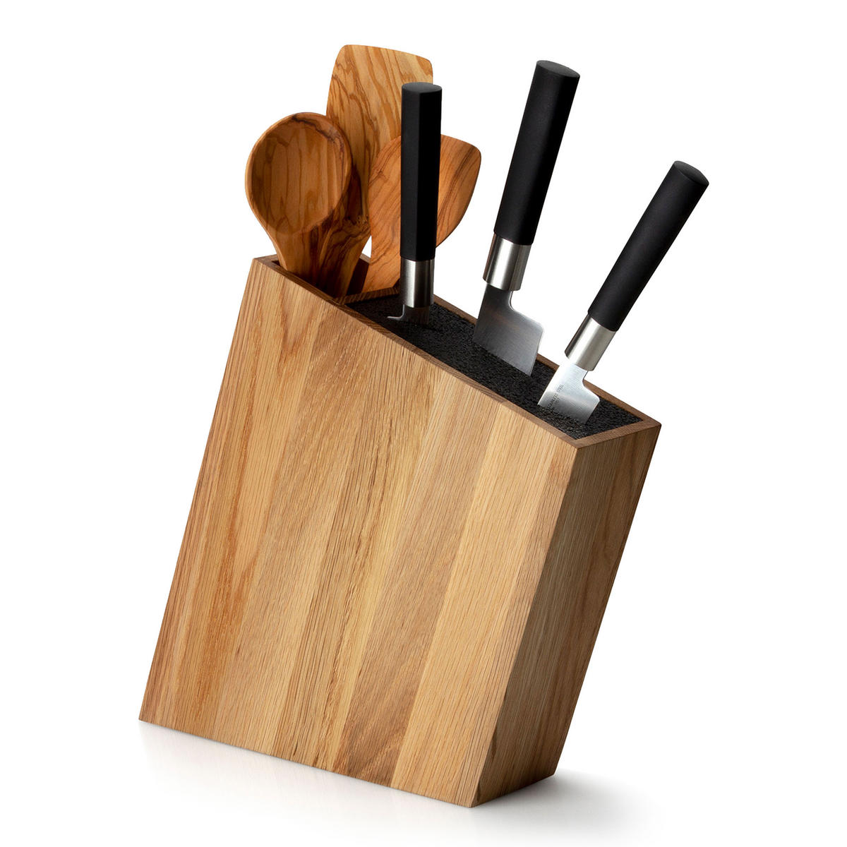 MESSERBLOCK, schräg stehend, mit Utensilienbehälter, Eichenholz - Braun, Holz (9/31/34cm) - Continenta