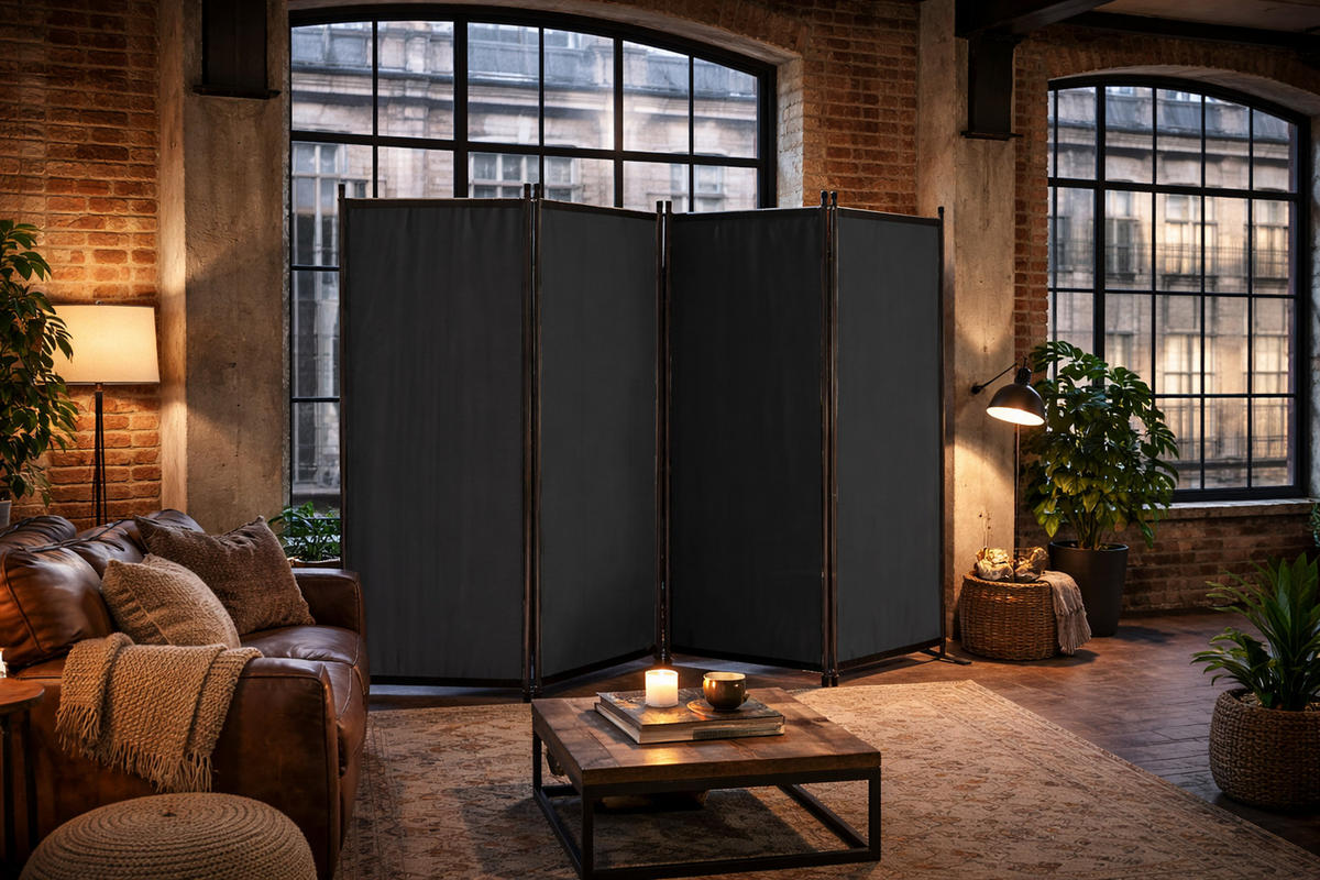 PARAVENT 4-tlg. 220x165cm Grau - Grau, Metall (220/170cm) - QUICK STAR