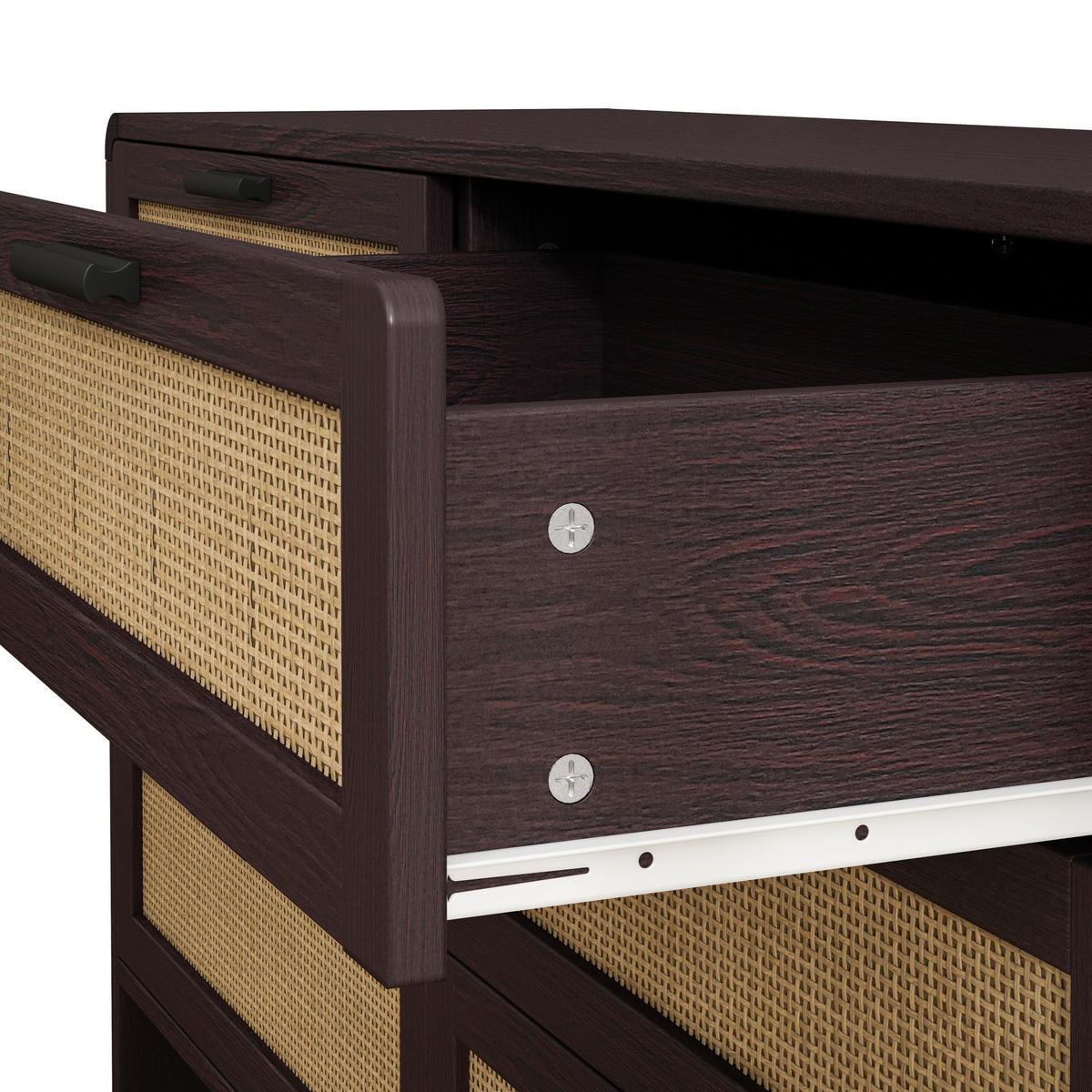 KOMMODE 130 cm in Rotbraun mit 6 Rattanschubladen und abgerundeten Ecken - Braun, Holzwerkstoff (130/74/40cm) - Flora Grace