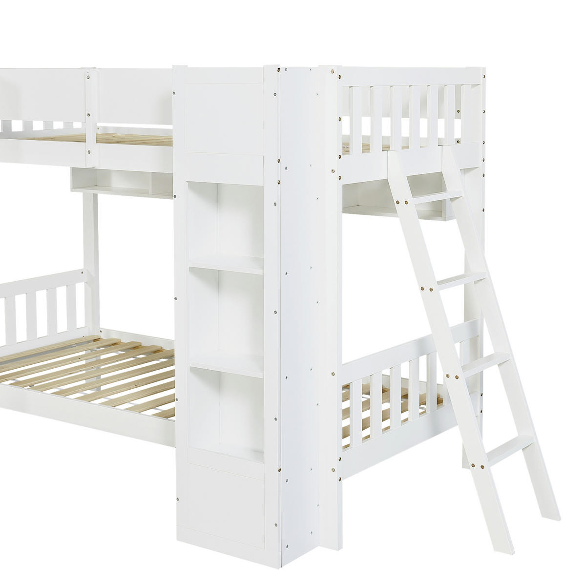 ETAGENBETT 90/200 cm DE-32723 mit Stauraum und Leiter Weiß - Weiß, Holzwerkstoff (90/200cm) - ComfortXL