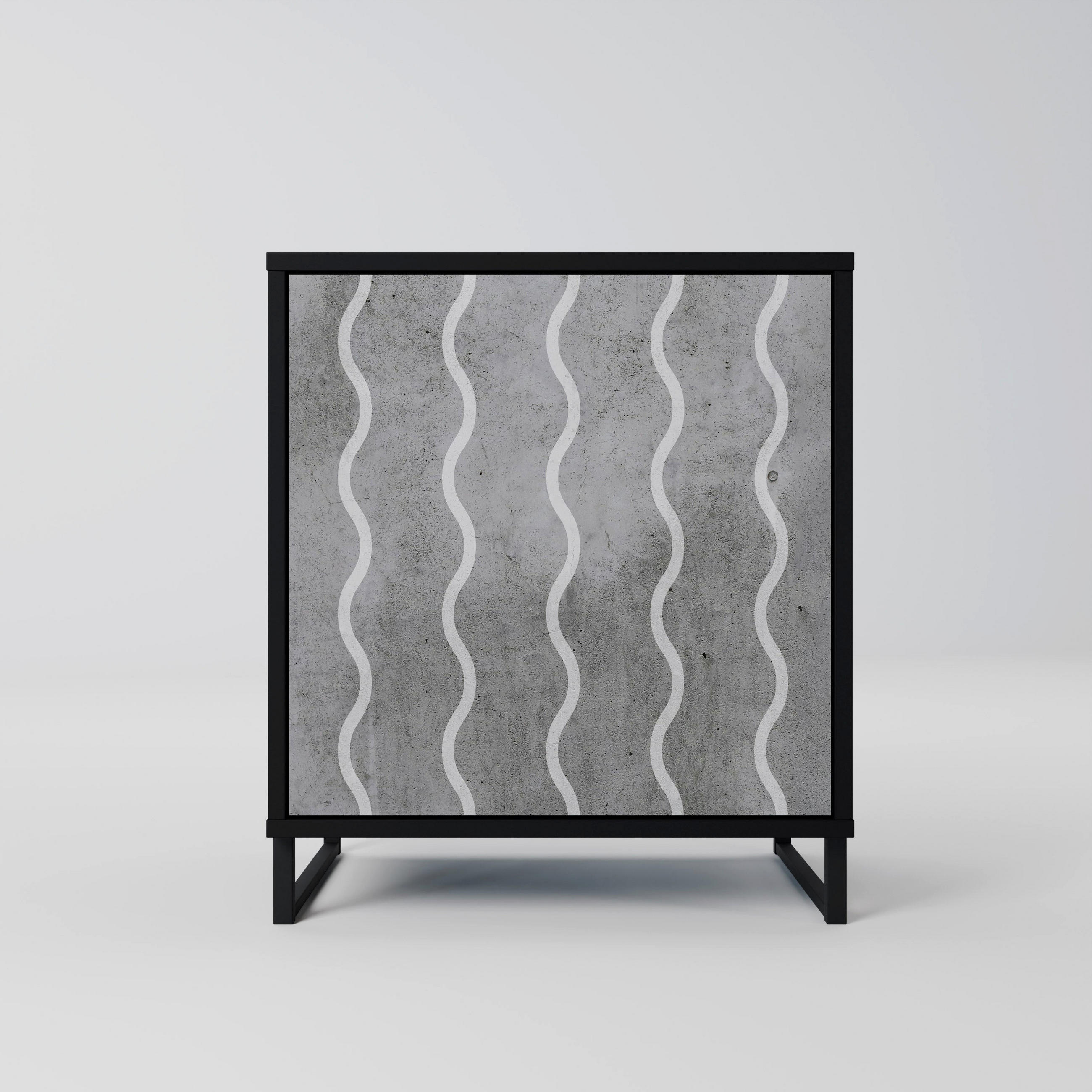 SIDEBOARD WAVES OF CONCRETE, Schwarz, 57,5x42x67,5 cm, Schwarze Metall-Rahmenfüße - Multicolor/Schwarz, Holzwerkstoff/Metall (57.5/67.5/42cm) - SpaceRebels