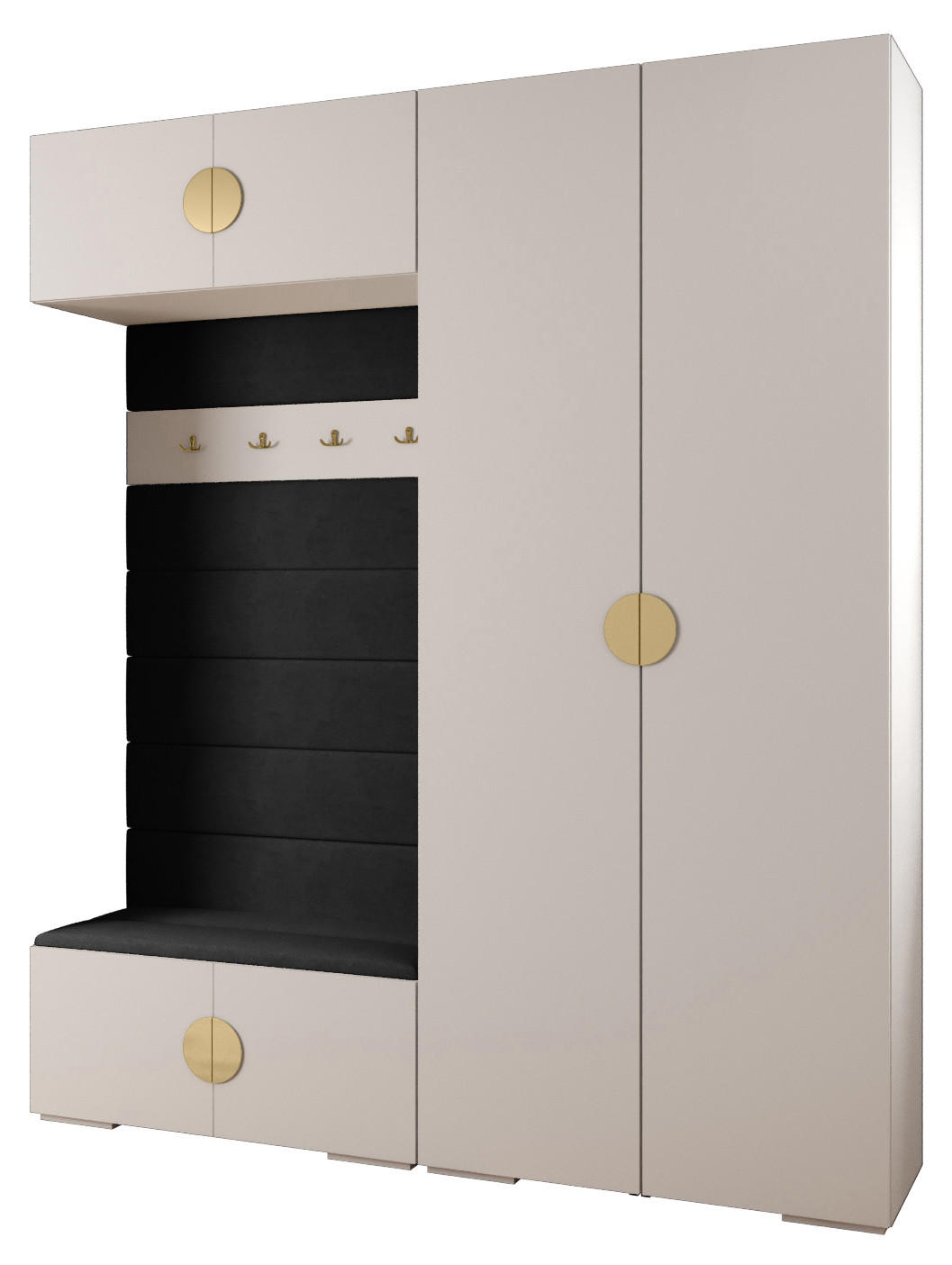 Abiks Möbel Garderoben-Set Weiß, Schwarz, Gold 200x236.7x47 cm