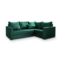 ECKSOFA LIRENO R-S Grün Plüsch-Stoff mit Schlaffunktion - Grün, Holz (220/153cm) - MASSENO