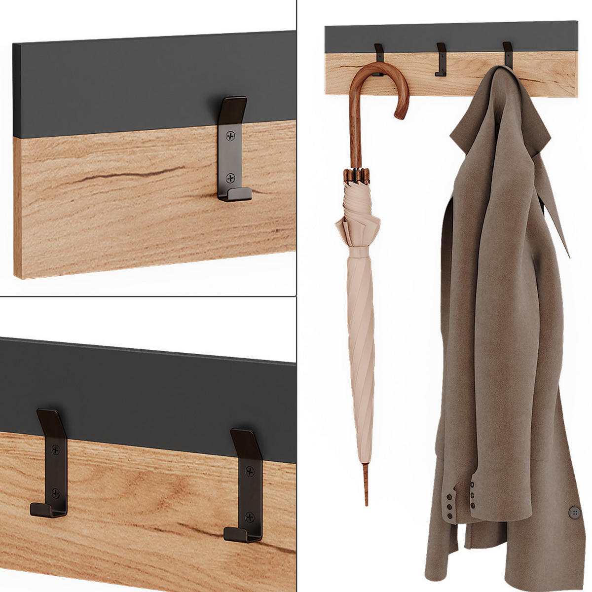 WANDGARDEROBE Orlando Anthrazit/Goldkraft Eiche 60 x 15 cm - Honigeiche/Anthrazit, Holzwerkstoff (60/15/1.6cm) - Vicco