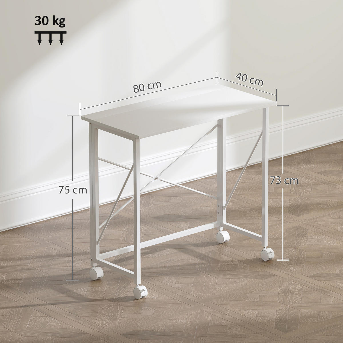 SCHREIBTISCH aus MDF Stahl Weiß - Weiß, Holzwerkstoff (80/40/75cm) - HOMCOM