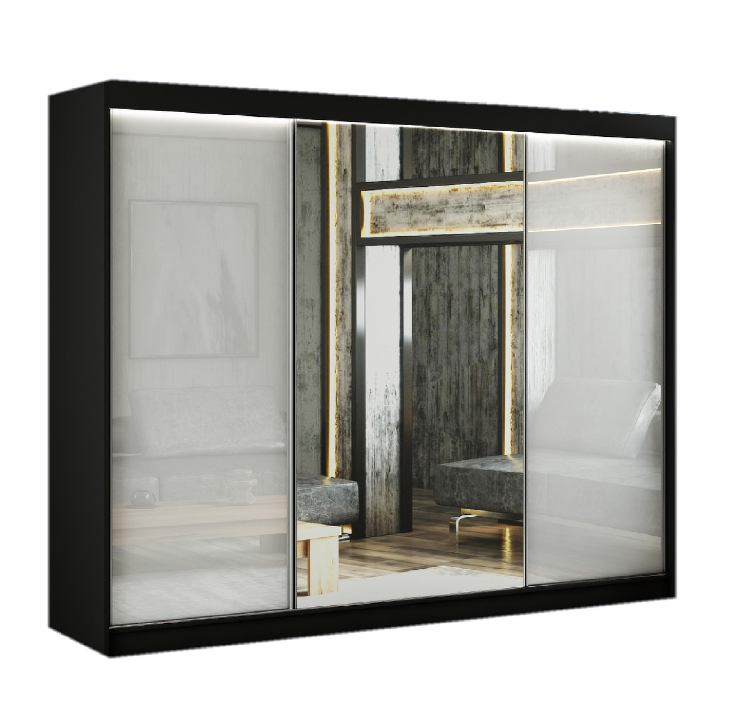 Margaret Hadas24 Schwebetürenschrank Schwarz, Weiß 250x215x61 cm