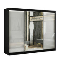 SCHWEBETÜRENSCHRANK Venus 250 cm mit Spiegel 3-türig, schwarz, lacobel weiß - Schwarz/Weiß, Kunststoff (250/215/61cm) - Margaret Hadas24