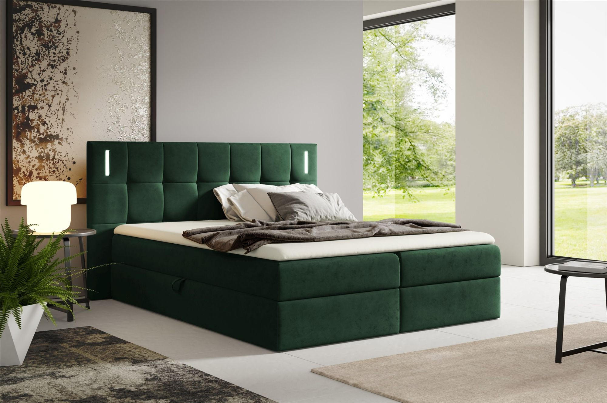 Thumbnail - Fun Möbel Boxbett, Grün, Textil, 160x200 cm, Schlafzimmer, Betten, Boxspringbetten