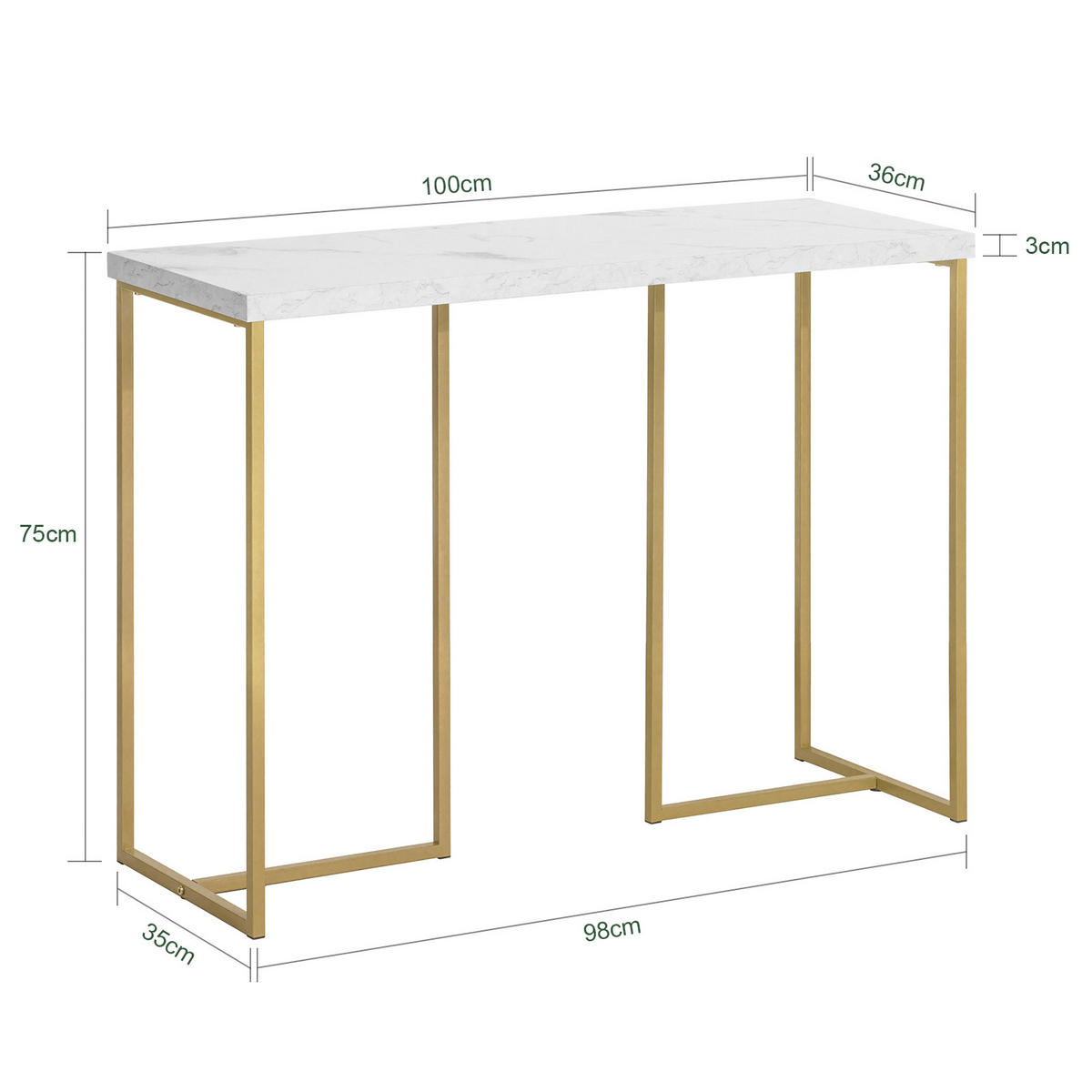 KONSOLENTISCH Golden - Goldfarben, Holzwerkstoff (36/100/75cm) - SoBuy