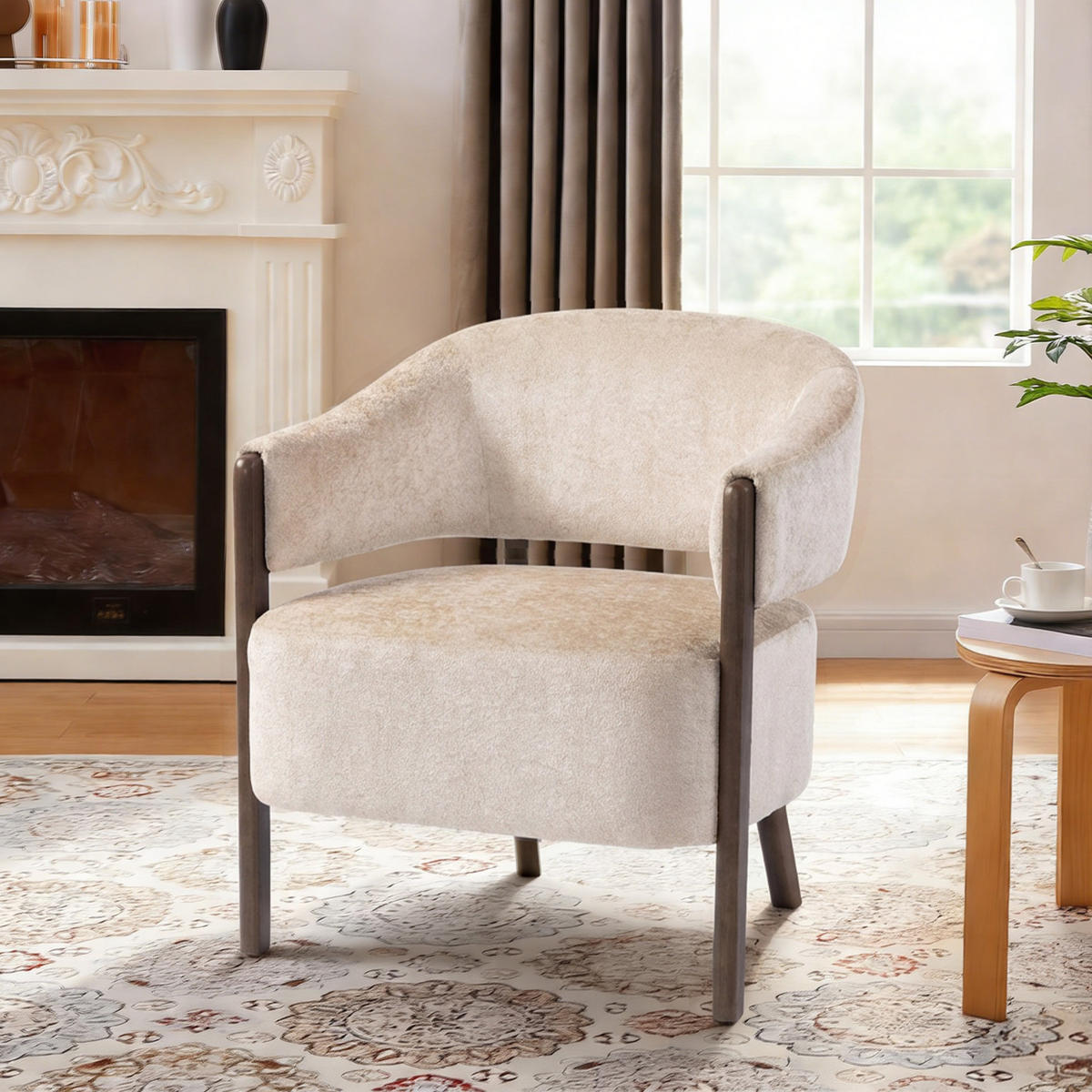 KŘESLO Chenille Dřevo Béžové - hnědá/béžová, dřevo/textil (63.5/78.5/71cm) - HOMCOM
