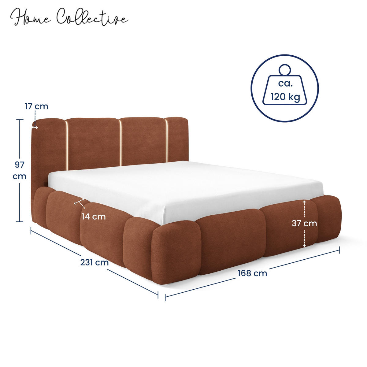 POLSTERBETT mit Stauraum und LED-Beleuchtung 140x200 cm in Orange - Orange, Metall (140/200cm) - Home Collective