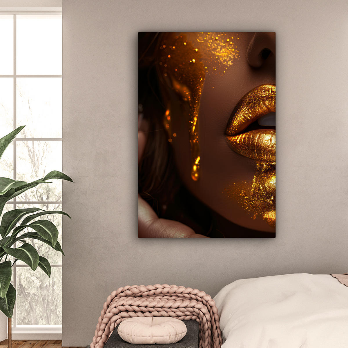 LEINWANDBILD Frau - Gold - Luxus - Porträt Deko XXL 80x120 cm - Goldfarben, Textil (80/120cm) - MuchoWow