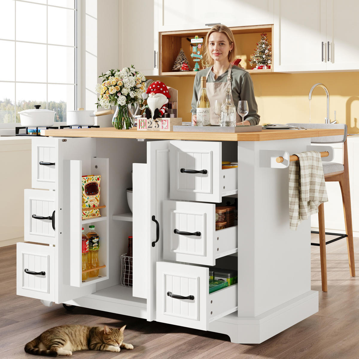 KÜCHENINSEL 120/45/91 cm weiß aus MDF/Metall auf Rollen - Weiß, Holzwerkstoff (120/91/45cm) - OKWISH