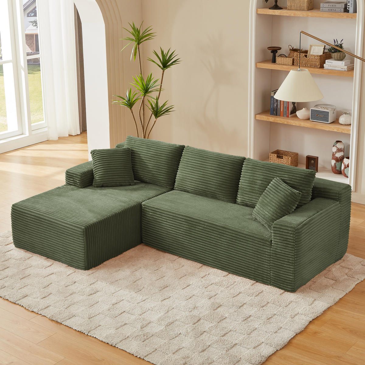 ECKSOFA DE-34926 L-Form mit Chaise links Grün - Grün, Textil (163/252.5cm) - ComfortXL