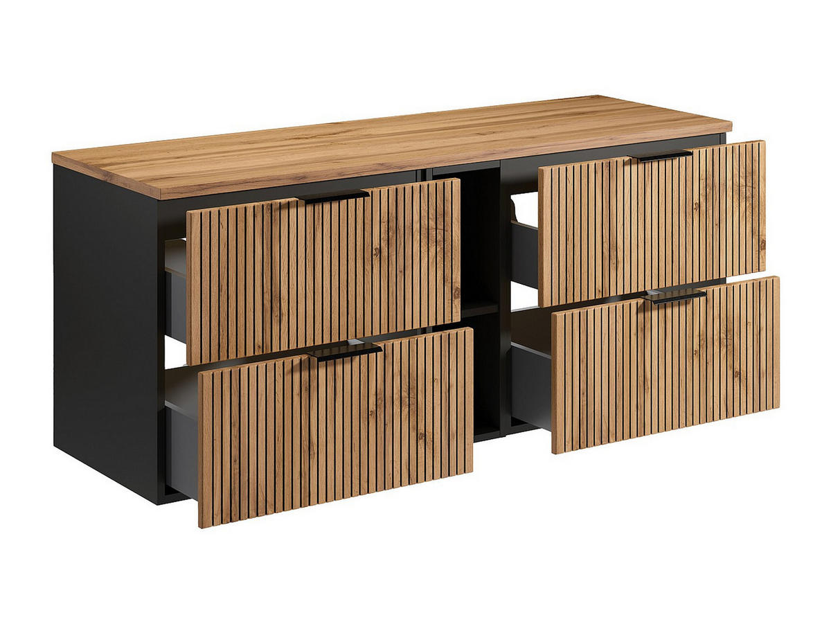 WASCHBECKENUNTERSCHRANK - 140cm x 46cm - MDF - schwarz, naturfarben hell - MADELA - Schwarz, Holz (140/57/46cm) - Vente-Unique