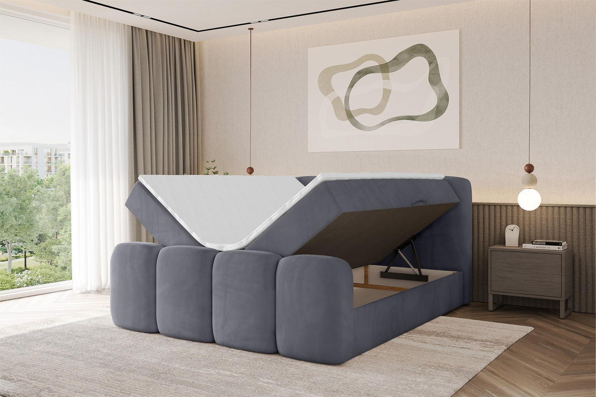AMERICKÁ postel s matrací H4 a roštem – NINA-Z – 120 × 200 cm – tmavě šedá - tmavě šedá, kompozitní dřevo (120/200cm) - ALTDECOR