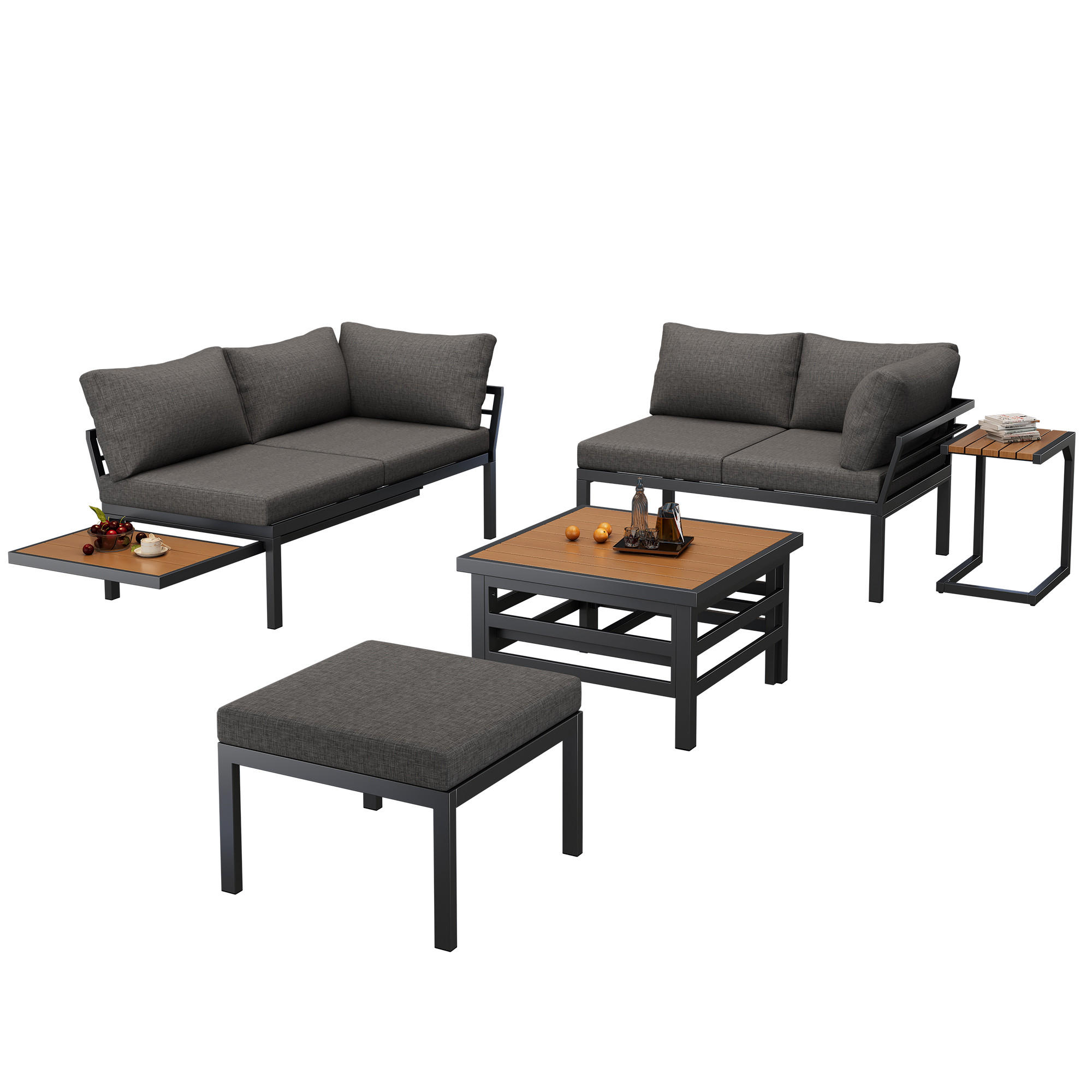 LOUNGESET Grau 2 Doppelsofas 1 Hocker Mit Hubtisch - Grau, Metall - FLIEKS
