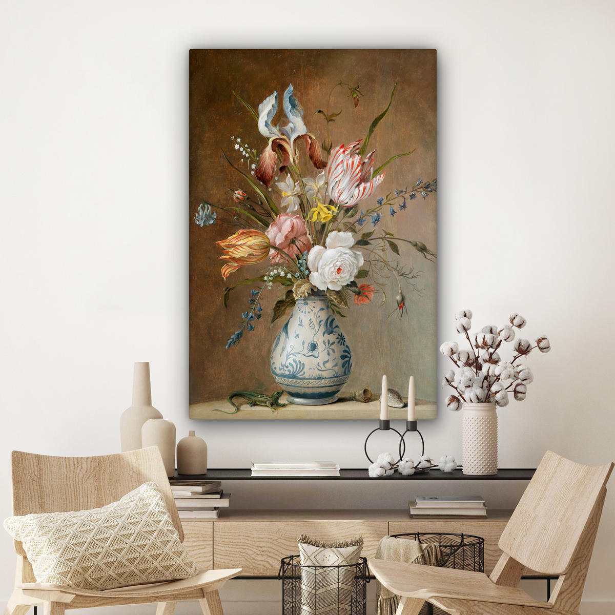 LEINWANDBILD Alte Meister - Blumen - Balthasar van der Ast 90x140 cm - Hellbraun, Textil (90/140cm) - MuchoWow