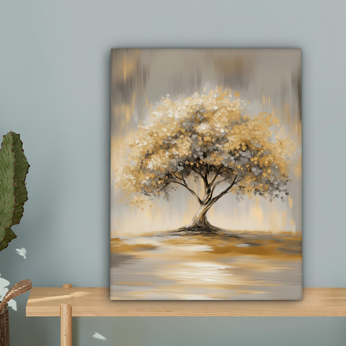 LEINWANDBILD Gemälde - Baum - Abstrakt - Blätter Room Decor 30x40 cm - Beige, Textil (30/40cm) - MuchoWow