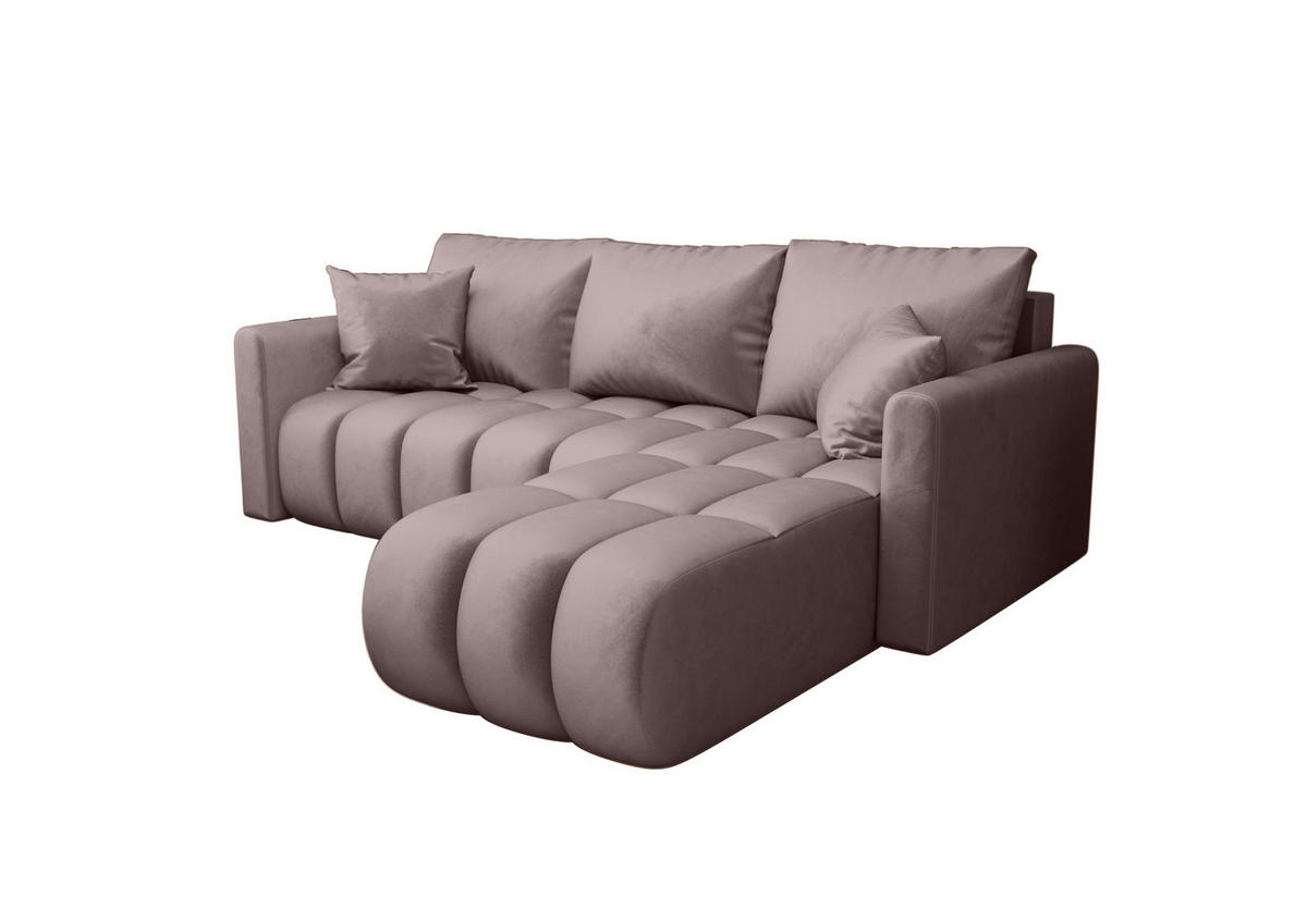 ECKSOFA GARDA rechts dunkelrosa Velours Monolith 62 - Schlaffunktion, Bettkasten - Pink, Textil (230/149cm) - Cornero