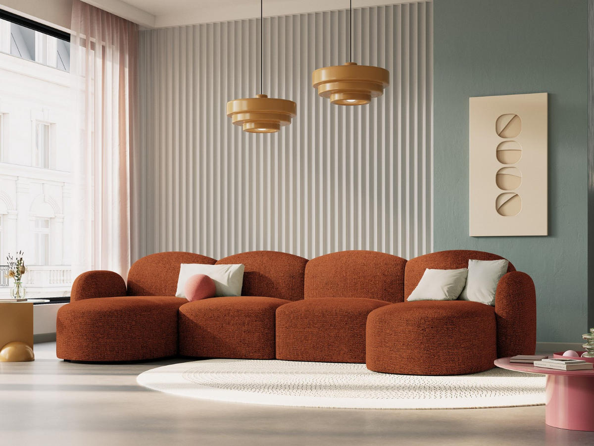 PANORAMASOFA Blair aus Chenille-Stoff mischung terrakotta 6 Sitzplätze - Terra cotta, Textil (155/80/350cm) - Micadoni