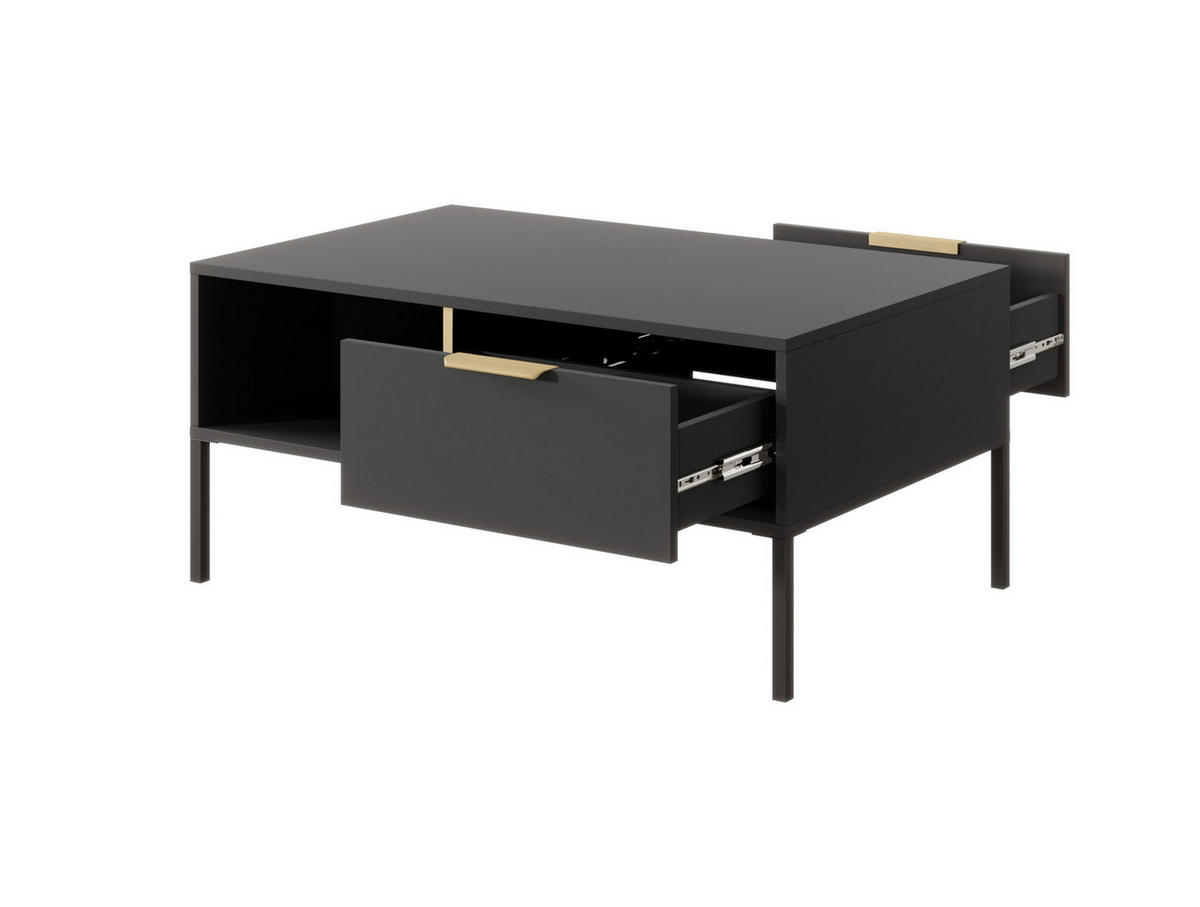 COUCHTISCH Valdi H 97 cm Anthrazit / Gold - mit 2 Schubladen i offener Nische - Anthrazit/Gelb, Holz/Holzwerkstoff (60/97/44cm) - Ravio